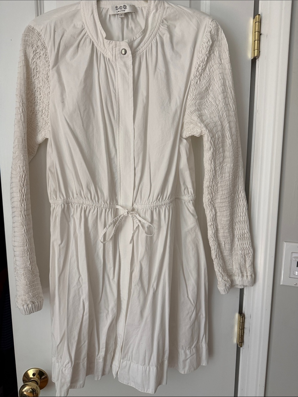 Sea New York white Mini Dress with Smocked Sleeves